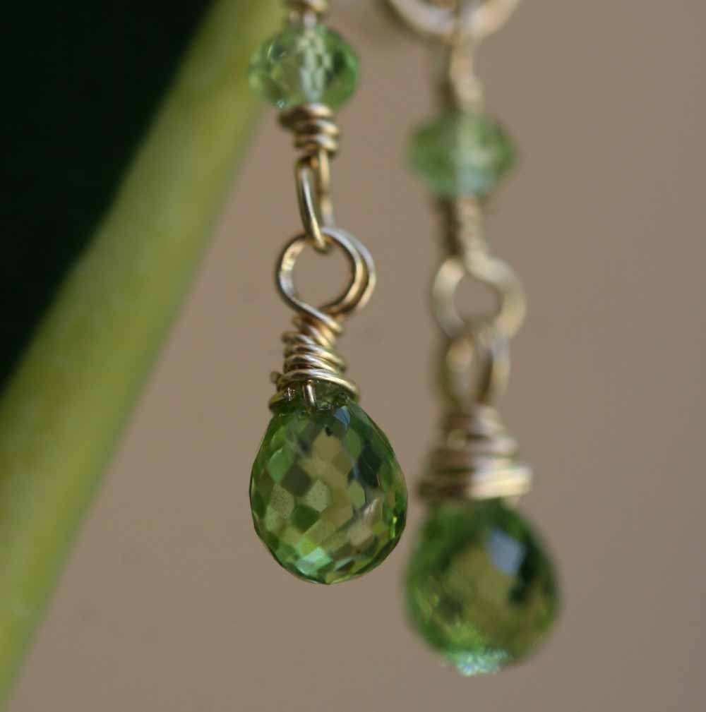 Gold Hoops and Single Teardrop Peridot Earrings