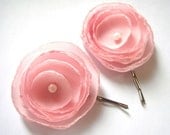ON SALE sugar pink poppy rose blossom wedding flower bobby pins (set of 2)