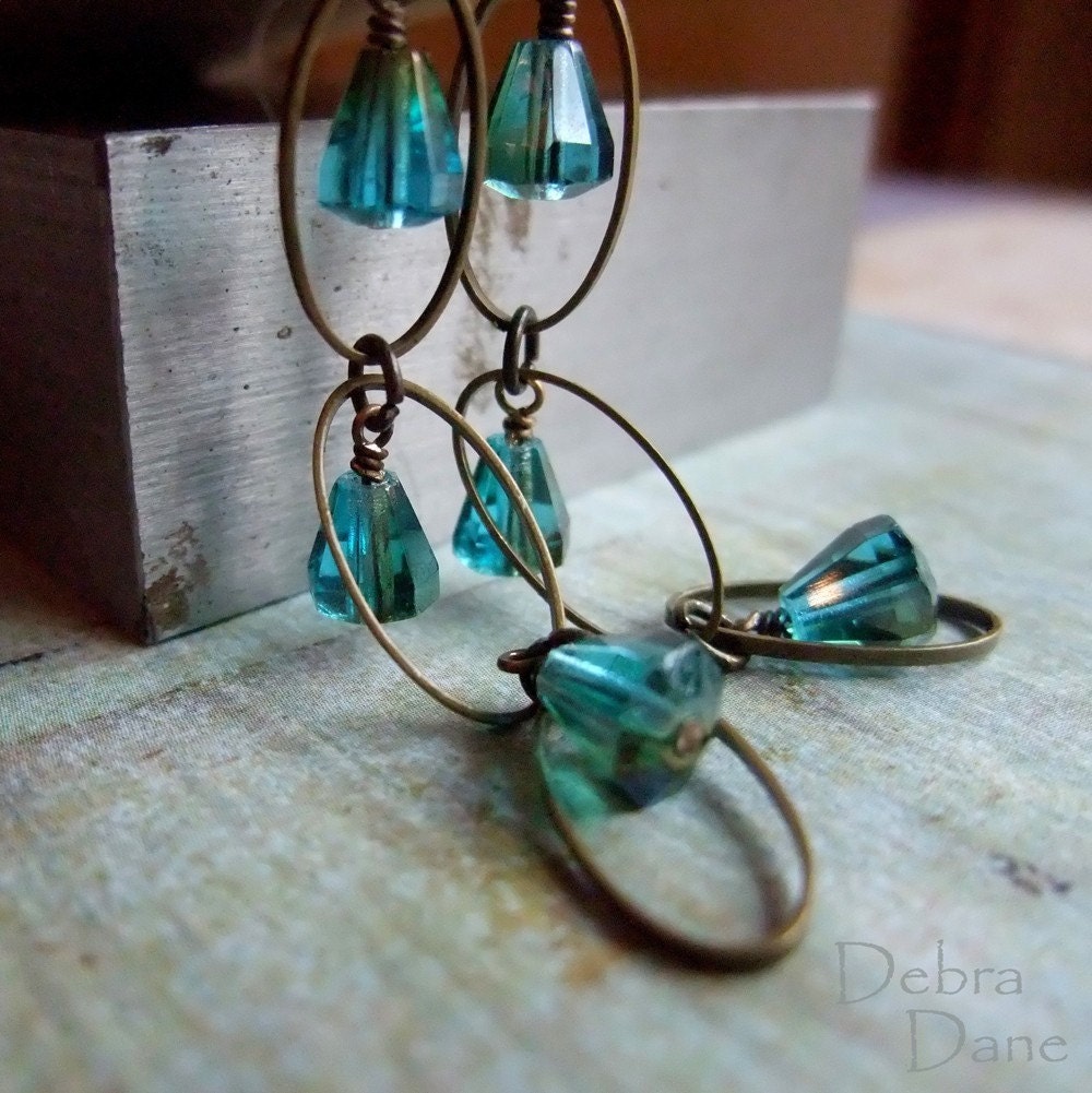 Teal Crystal Earrings Teal Faceted GlassTeardrop Earrings Dancing Droplets