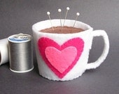 Emery Pincushion / Pin Cushion - Valentine Felt Cup of Coffee / Hot Chocolate