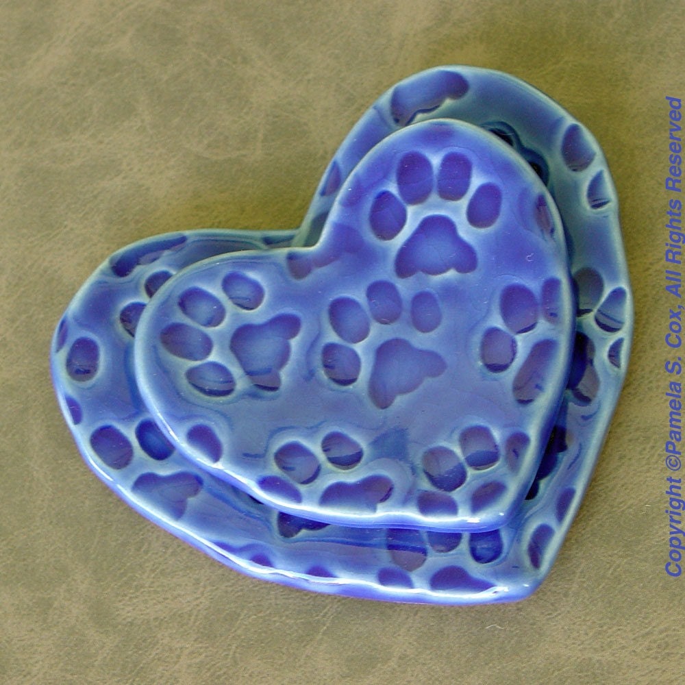 Paw Print Heart Shape Trinket Plates set of 2