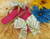 Hot Pink and Lime Green Zebra Ribbon Flip Flops