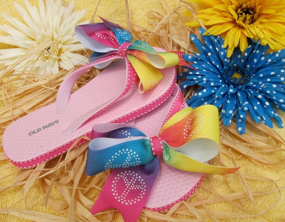 Pink Peace Sign Ribbon Flip Flops