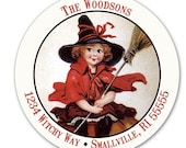 Vintage Halloween Red Witch - Custom Address Labels or Stickers