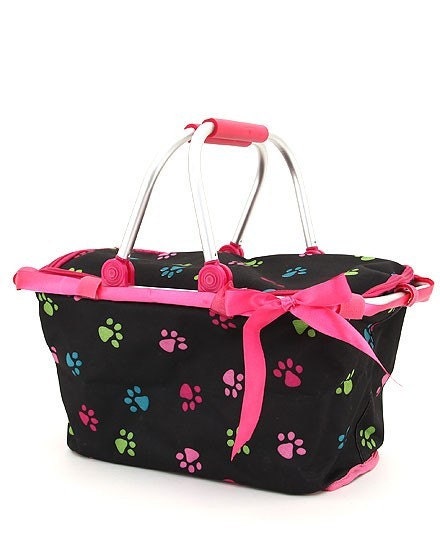 Dog Paws Animal Collapsible Market or Shopping Tote Basket Toy Box or Shower Gift Basket  Monogrammed or Personalized CUTE