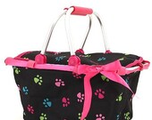 Dog Paws Animal Collapsible Market or Shopping Tote Basket Toy Box or Shower Gift Basket  Monogrammed or Personalized CUTE