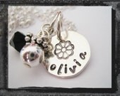 Hand Stamped Necklace - Sterling Silver Charm Jewelry -  Name Design Stamp Birthstone