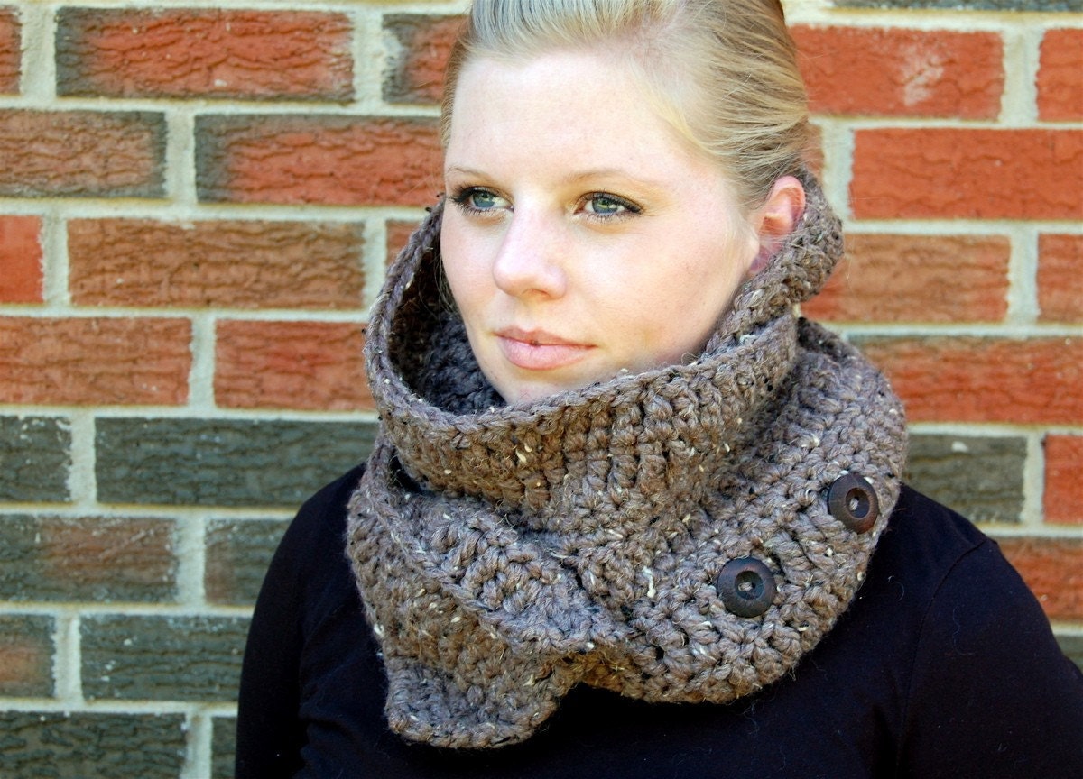 Barley Brown Double Up Neck Warmer with Wooden Buttons