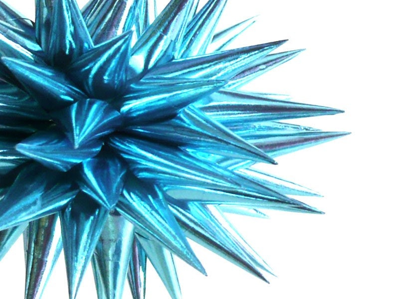 Vivid Turquoise Paper Star Urchin Ornament Retro Christmas Decoration Modern Polish Folk Art - 4 inch
