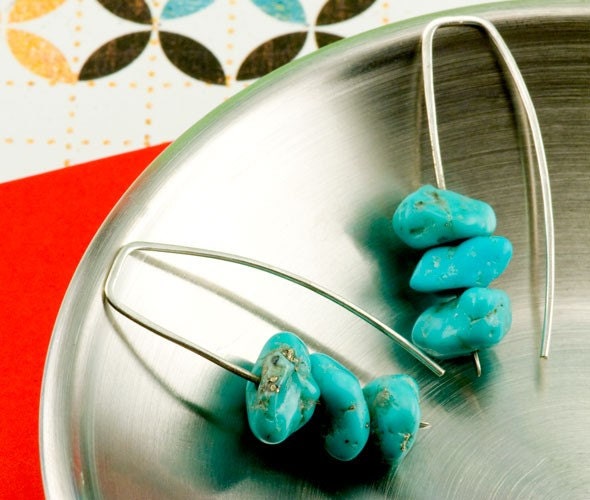 3 Beaded Turquoise Silver Earrings