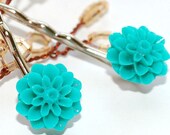 Turquoise Blue Flower Bobby  Hair Pins Mum on Silver,  Sale