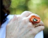 orange paper poppy ring - paper flower accessories for everyday or special event