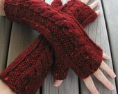 Hand Knitted Donegal Tweed Fingerless Gloves Arm Warmers in Red