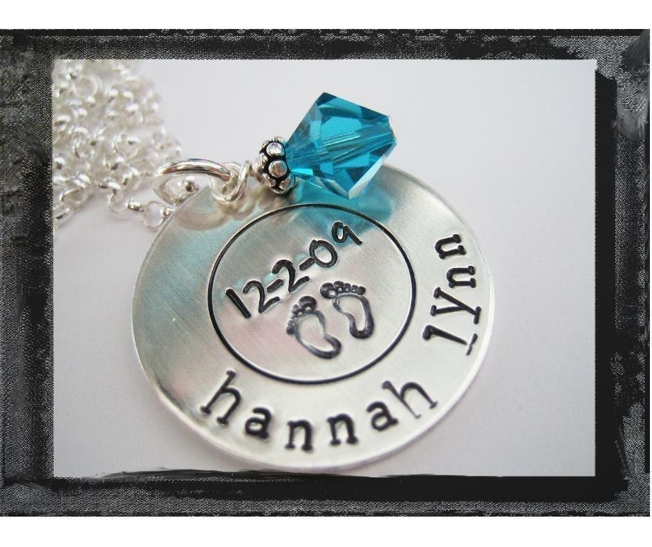 Hand Stamped Sterling Silver Circle Pendant Necklace with Design stamp