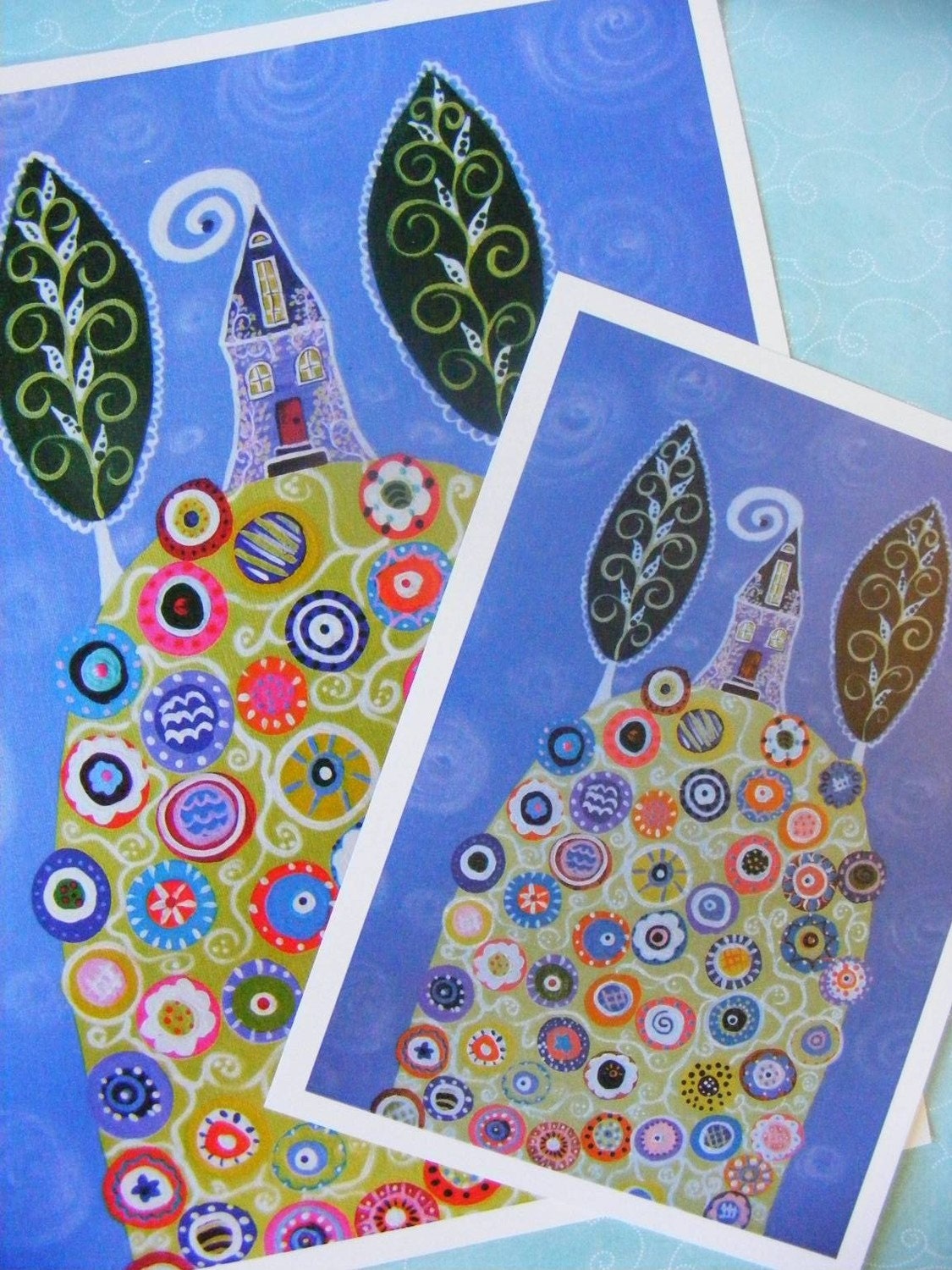 Folk Art Whimsical Print House on Posy Hill
