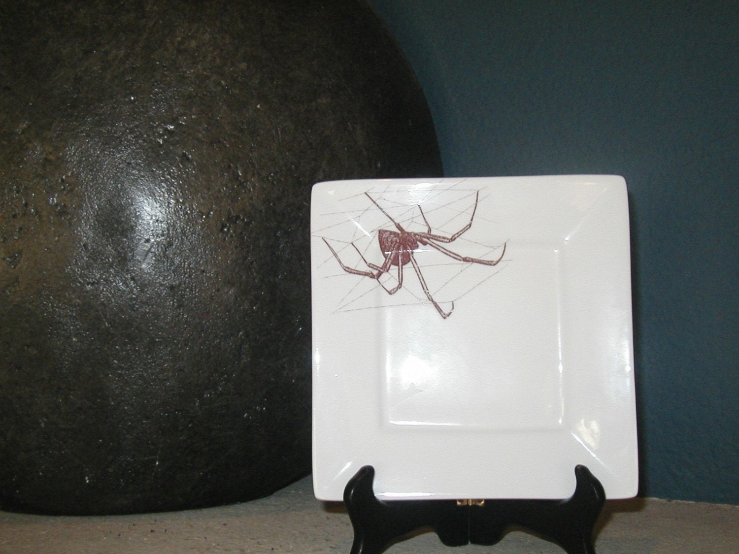 Square Black Widow Spider Appetizer Dessert Plate--Set of 4