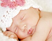 6 to 12 Month Daisy Flapper Beanie - vanilla, pastel pink, rose pink