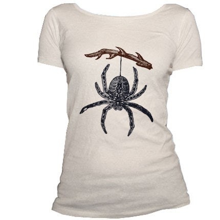 SPIDER HANGING BY THREAD - Organic Cotton Scoop Neck Tshirt
