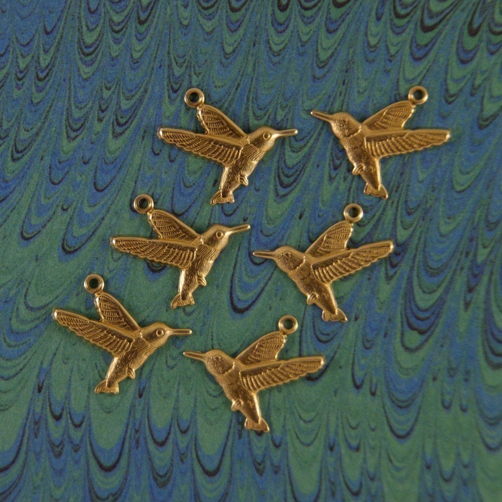 BIRD Three Pair of Brass Hummingbird Charms SALE