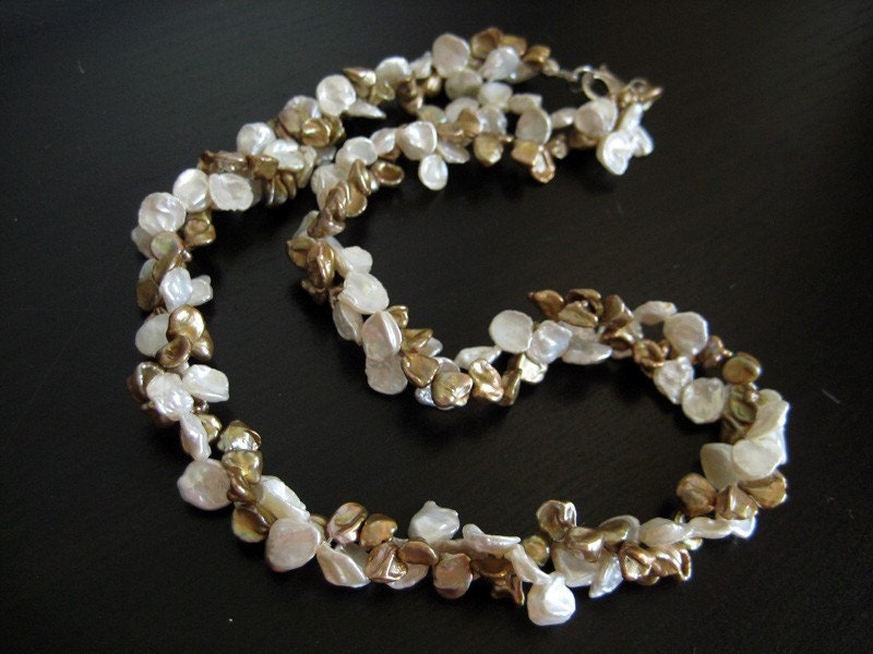 double stand keshi pearl necklace