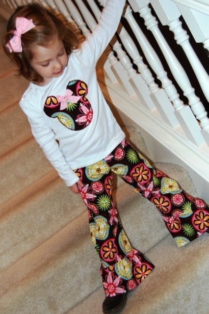 Funky Fun Modern Minnie Outfit Mickey Carnival Bloom Ruffle Pants Long or Short sleeve Birthday Initial