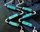 Green Dream, green jasper silver wire wrapped earrings
