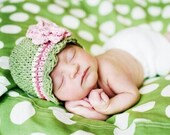 12 to 24 Month CandyStripe Flapper Beanie - celery, vanilla, rose pink, pastel pink