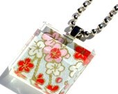 shimmer - glass tile and Japanese chiyogami pendant necklace with gift tin