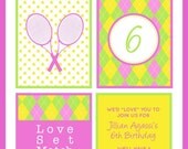 Preppy Tennis Girl Birthday Party Invitation - Sports Tennis Invitation - Customized Printable Invitation