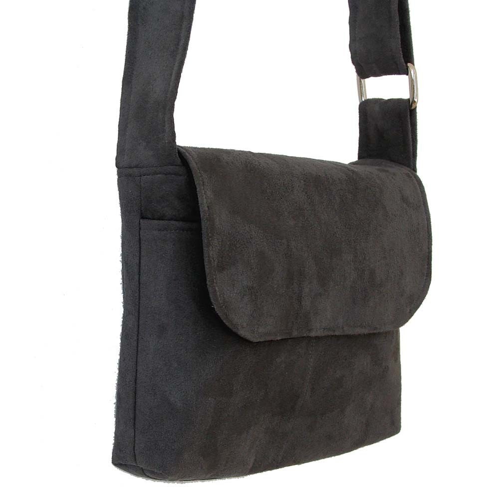 Small Gray Gray Bag - Micro Suede - Mini Messenger Bag