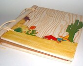 Vintage 1940s Scrapbook Photo Album Cowboy Chic Blonde Wood Cover