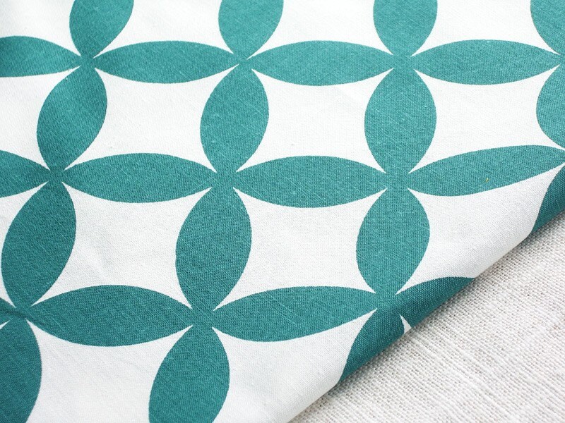 Hand printed fabric Treasure in Teal