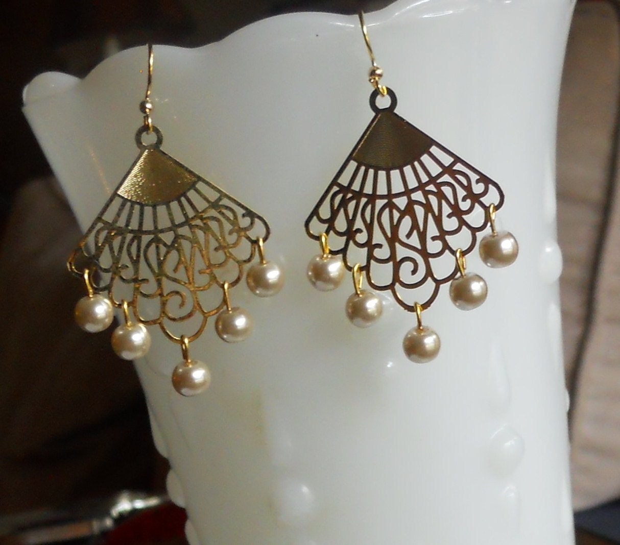 SALE--Pearl Fan Dangles