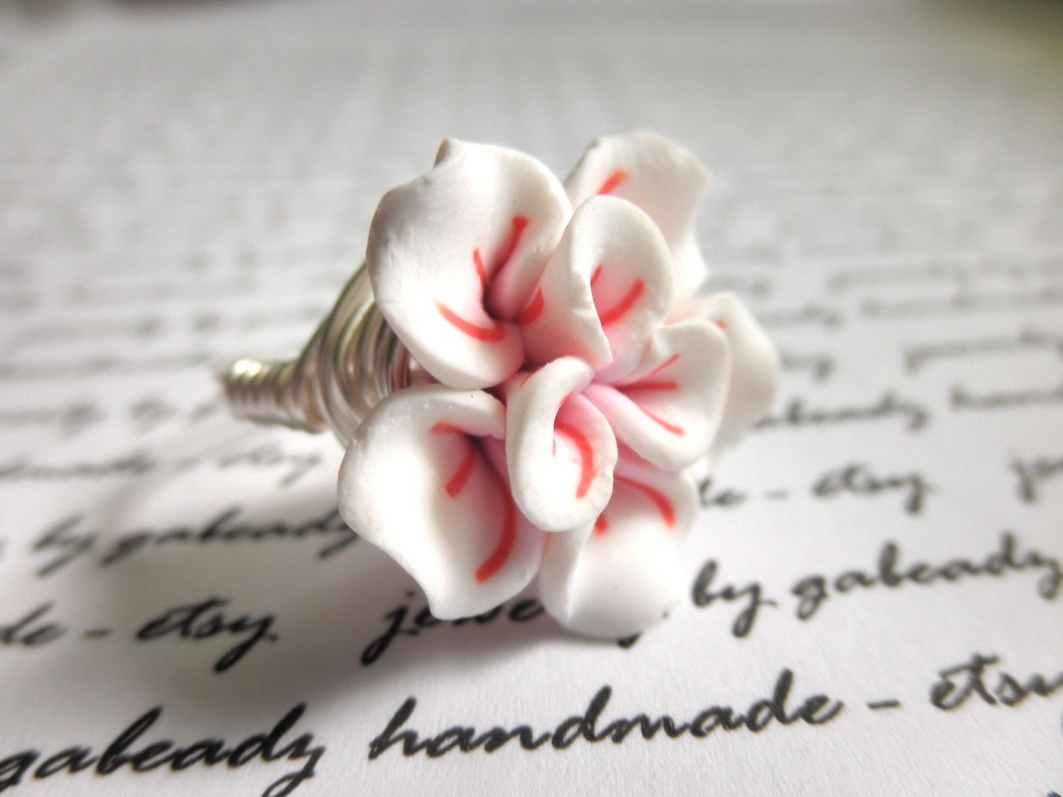 Rose Ring - Size 6, White, Red, Two Colors, Romantic, Unique, Handmade, Wire Wrapped, Bridesmaids, Feminine, Lovely, In Love, Modern, Flower