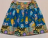 3 Toddler Blue Owls Floral Gathered Skirt