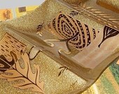 Vintage Glass Tray Midcentury Modern Gold Leaves Large Serving Tray by Colony Glass