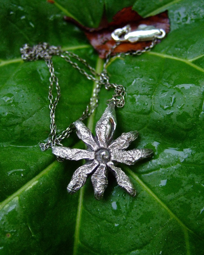 Fine silver handsculpted nature pendant necklace: Star Badiane