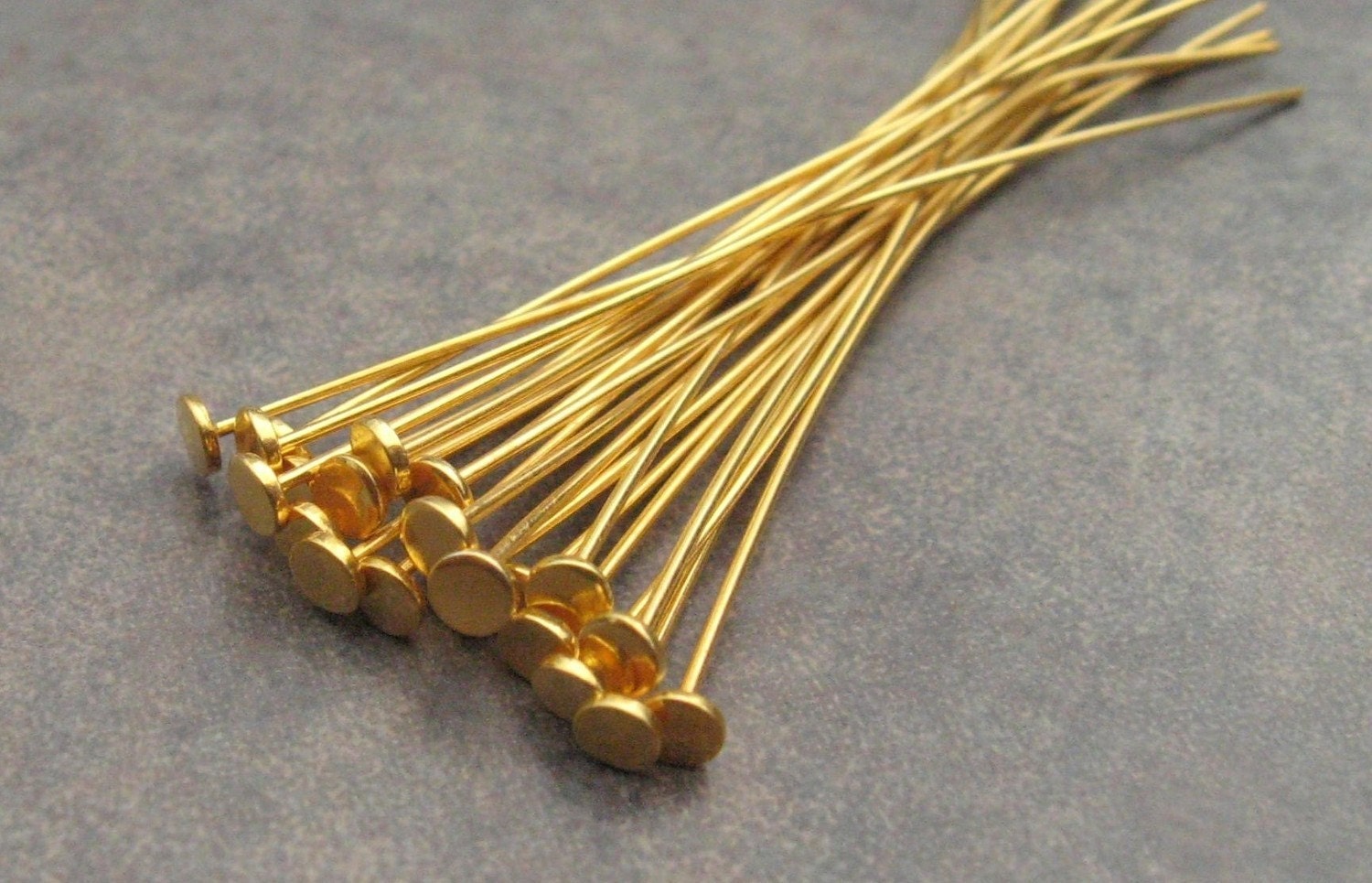 10 Bali Vermeil 24 gauge Large Flat Headpins - 50mm (2 inch) LOW SHIPPING