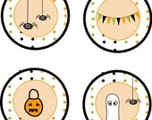 Adorable Orange Black and Green Witch, Ghost, Pig, Robot, Pumpkin Childrens Halloween Costume Invitation Sealers/Stickers