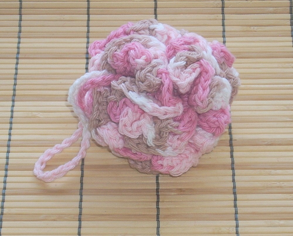 Crochet Cotton Bath/Shower Puff - Rosewood - Pink, White, Taupe - 114