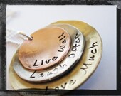 Hammered and Textured Stacked Mixed Metal Pendant Live Laugh Love