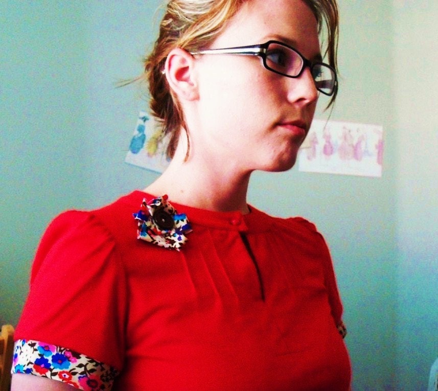 Vintage dress red reconstructed secretary bodice pleats Verity