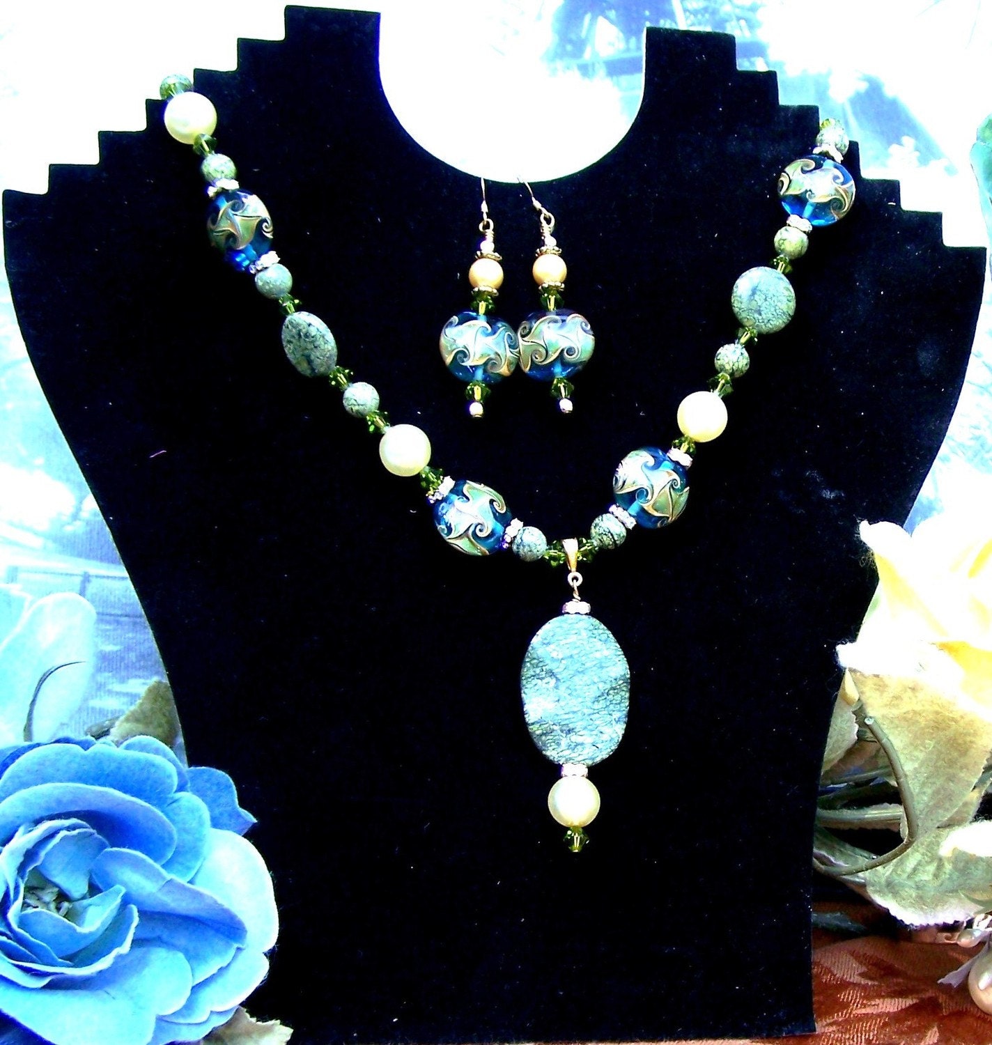 Blue and Green Jasper Dream Necklace Set - Free Shipping