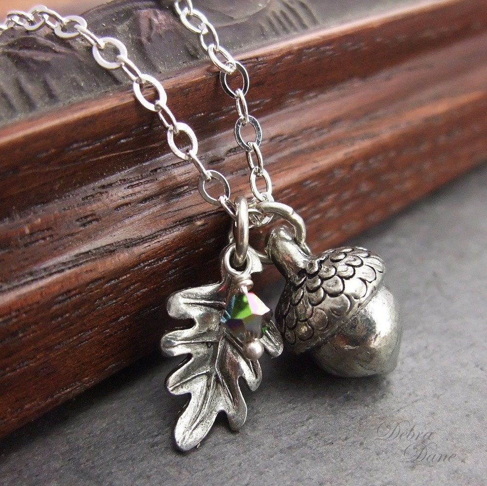 Acorn Necklace Silver Acorn Pendant Silver Oak Leaf Necklace Fall Fashion