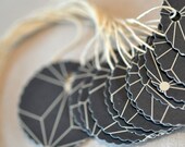12 Geometric Grid Black Mini Gift Tags  Round Threaded