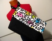 Upcycled Multi-Colored Leopard Print and Black Big Rakc Extra Large Wristlet