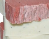 Shea Butter Soap - Handmade Strawberry Champagne Scented Shea Butter Soap - Deep Pink and Cream Decorative Handmade Soap Bar, 4oz. - SALE