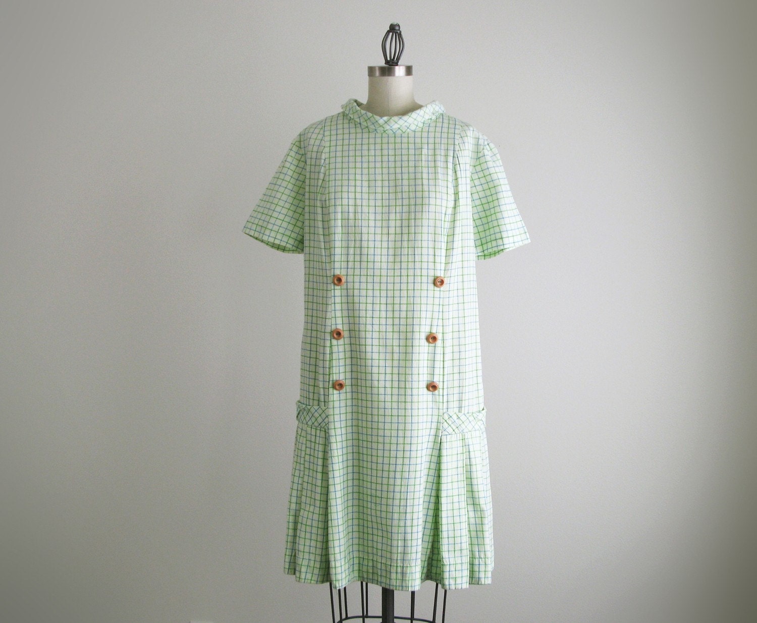Vintage lime plaid short sleeve dress.