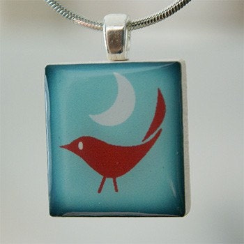 ModJess---Scrabble Tile Pendant---MOON BIRD