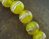 Lampwork Bead Set (5) -Yellow Orbs- Handmade by Jason Powers SRA Jasio